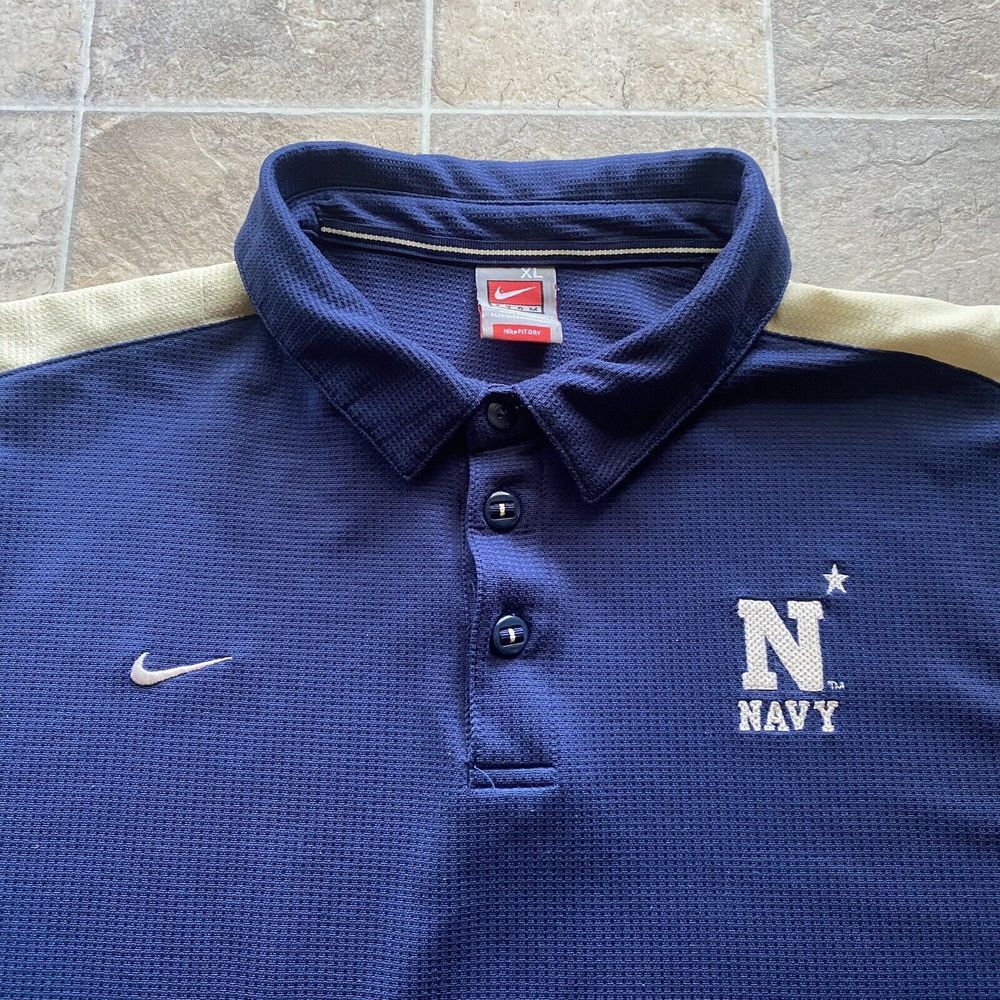 Nike Team Navy Polo Shirt Mens XLarge Blue Fit Dry‎ Y2K Embroidered Military